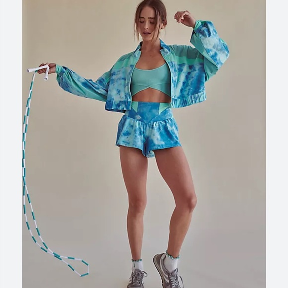 Free People Endless Sunshine Jacket Size XS Tie Dye Mesh Fp Movement Blue - Picture 1 of 5
